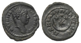 Moesia Inferior. Markianopolis. Elagabalus (218 - 222 n. Chr.).

 Bronze.
Vs: Büste mit Lorbeerkranz rechts.
Rs: Mondsichel, darüber vier Sterne....