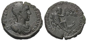 Moesia Inferior. Nikopolis. Elagabalus (218 - 222 n. Chr.).

 Bronze.
Vs: Drapierte Büste mit Lorbeerkranz, Paludament und Panzer rechts.
Rs: Bärt...