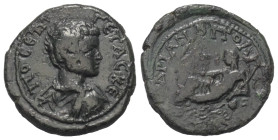 Thrakien. Hadrianopolis. Geta (209 - 211 n. Chr.).

 Bronze.
Vs: Büste mit Paludament und Panzer rechts.
Rs: Flussgott Tonzus mit Schilf in der Ha...