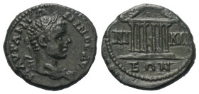Bithynien. Nikaia. Caracalla (197 - 217 n. Chr.).

 Bronze.
Vs: Drapierte Büste mit Lorbeerkranz rechts.
Rs: Sechssäulige Tempelansicht.

22 mm....