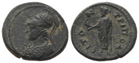 Lydien. Tripolis. Pseudo-autonome Prägung.

 Bronze. 1. / 2. Jhdt. n. Chr.
Vs: Büste der Athena mit korinthischem Helm und Aigis links.
Rs: Zeus L...