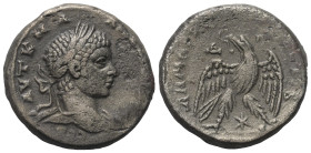 Seleukis und Pierien. Antiochia am Orontes. Elagabalus (218 - 222 n. Chr.).

 Tetradrachme (Billon).
Vs: Büste mit Lorbeerkranz und Drapierung über...