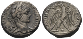 Seleukis und Pierien. Antiochia am Orontes. Elagabalus (218 - 222 n. Chr.).

 Tetradrachme (Billon).
Vs: Büste mit Lorbeerkranz und Drapierung über...