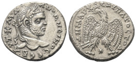 Seleukis und Pierien. Laodikeia ad Mare. Caracalla (197 - 217 n. Chr.).

 Tetradrachme (Billon). 215 - 217 n. Chr.
Vs: Büste des Caracalla mit Lorb...