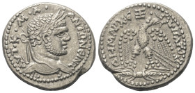 Seleukis und Pierien. Seleukeia Pieria. Caracalla (197 - 217 n. Chr.).

 Tetradrachme (Billon). ca. 215 - 217 n. Chr.
Vs: Büste des Caracalla mit L...