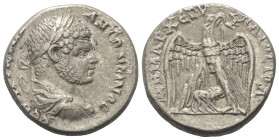 Kyrrhestike. Hierapolis. Caracalla (197 - 217 n. Chr.).

 Tetradrachme (Billon).
Vs: Büste mit Lorbeerkranz, Paludament und Panzer rechts.
Rs: Adl...