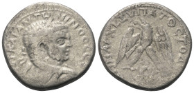 Judäa. Aelia Capitolina. Caracalla (197 - 217 n. Chr.).

 Tetradrachme (Billon). Ca. 215 - 217 n. Chr.
Vs: Büste des Caracalla in Rückansicht mit L...