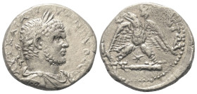 Judäa. Gaza. Caracalla (197 - 217 n. Chr.).

 Tetradrachme (Billon).
Vs: Büste des Caracalla in Vorderansicht mit Lorbeerkranz, Paludament und Panz...