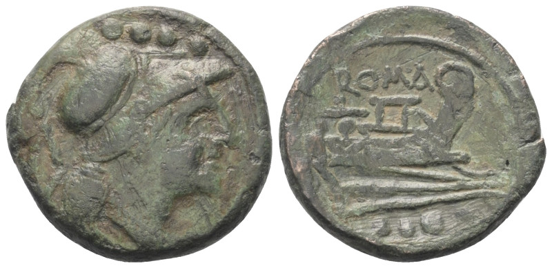 Anonyme Prägungen.

 Triens (Bronze). Nach 211 v. Chr.
Vs: Behelmter Kopf der...