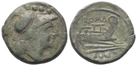 Anonyme Prägungen.

 Triens (Bronze). Nach 211 v. Chr.
Vs: Behelmter Kopf der Minerva rechts, darüber vier Punkte.
Rs: Schiffsprora rechts, darunt...
