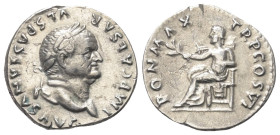 Vespasianus (69 - 79 n. Chr.).

 Denar (Silber). 75 n. Chr. Rom.
Vs: IMP CAESAR VESPASIANVS AVG. Kopf mit Lorbeerkranz rechts.
Rs: PON MAX TR P CO...