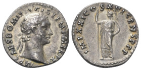 Domitianus (81 - 96 n. Chr.).

 Denar (Silber). 92 n. Chr. Rom.
Vs: IMP CAES DOMIT AVG GERM P M TR P XI. Büste mit Lorbeerkranz rechts.
Rs: IMP XX...