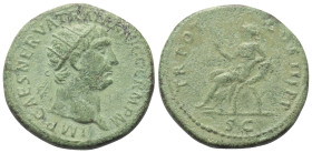 Traianus (98 - 117 n. Chr.).

 Dupondius (Messing). 99 - 102 n. Chr. Rom.
Vs: IMP CAES NERVA TRAIAN AVG GERM P M. Kopf mit Strahlenkrone rechts.
R...
