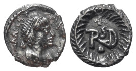 Ostgoten. Theoderich (490 - 526 n. Chr.).

 Viertelsiliqua (Silber). Rom.
Im Namen von Anastasius.
Vs: DN ANASTASIVS AVG. Drapierte Büste mit Diad...