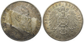 Kaiserreich. Bayern. Prinzregent Luitpold (1886 - 1912).

 5 Mark (Silber). 1911 D. München.
Vs: Kopf rechts.
Rs: Großer Reichsadler.

38 mm. 27...