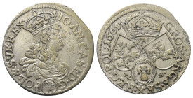 Polen. Königreich. Johann II. Kasimir (1649-1668).

 Sechsgröscher (Szostak, Silber). 1661 TLB. Krakow (Krakau).
Vs: Bekrönte Büste rechts.
Rs: Wa...