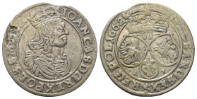 Polen. Königreich. Johann II. Kasimir (1649-1668).

 Sechsgröscher (Szostak, Silber). 1662 AT. Krakow (Krakau).
Vs: Bekrönte Büste rechts.
Rs: Wap...