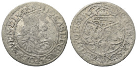 Polen. Königreich. Johann II. Kasimir (1649-1668).

 Sechsgröscher (Szostak, Silber). 1665 AT. Krakow (Krakau).
Vs: Bekrönte Büste rechts.
Rs: Wap...