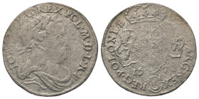 Polen. Königreich. Johann III. Sobieski (1674 - 1696).

 Sechsgröscher (Szostak, Silber). 1678. Bydgoszcz.
Vs: Bekrönte Büste rechts.
Rs: Wappen, ...