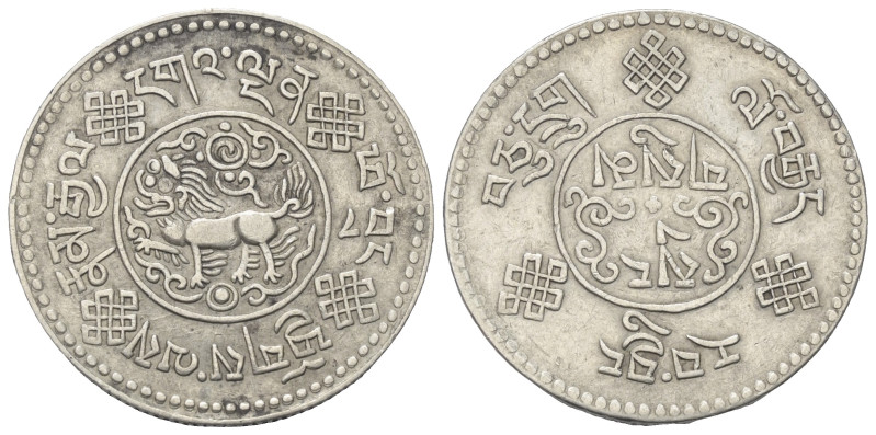 Tibet.

 3 Srang (Silber). 1933. Tapchi.
Vs: Schneelöwe nach links, Schwanz m...