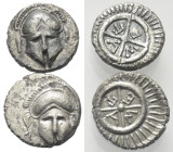 Griechische Münzen - Lots.


Mesembria (Thrakien).

Lot (2 Stück, Silber): Diobol; ca. 5. - 4. Jhdt. v. Chr.

Sehr schön.

Verkauft wie beseh...