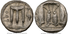 BRUTTIUM. Croton. Ca. 480-430 BC. AR stater (20mm, 9h). NGC Choice VF. ϘPO (retrograde), tripod with leonine feet, heron standing left in right field;...