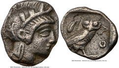 ATTICA. Athens. Ca. 454-404 BC. AR obol (9mm, 0.64 gm, 8h). NGC Choice VF. Head of Athena right, wearing crested Attic helmet ornamented with three la...