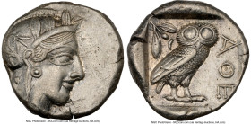 ATTICA. Athens. Ca. 440-404 BC. AR tetradrachm (14mm, 17.16 gm, 8h). NGC AU 4/5 - 4/5. Mid-mass coinage issue. Head of Athena right, wearing earring, ...