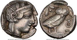 ATTICA. Athens. Ca. 440-404 BC. AR tetradrachm (24mm, 17.16 gm, 8h). NGC Choice XF 5/5 - 4/5. Mid-mass coinage issue. Head of Athena right, wearing ea...