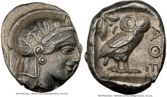 ATTICA. Athens. Ca. 440-404 BC. AR tetradrachm (24mm, 17.11 gm, 1h). NGC Choice XF 4/5 - 4/5. Mid-mass coinage issue. Head of Athena right, wearing ea...