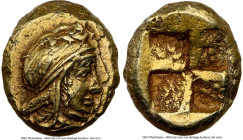 MYSIA. Cyzicus. Ca. 5th-4th centuries BC. EL 1/12 stater or hemihecte (9mm, 1.29 gm). NGC Choice XF 3/5 - 3/5, die shift, brushed. Head of Attis right...