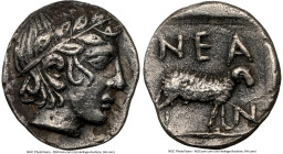 TROAS. Neandria. Ca. 4th century BC. AR obol (9mm, 0.57 gm, 12h). NGC Choice XF. Laureate head of Apollo right / NEA / N, ram advancing right; all wit...