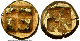 IONIA. Uncertain mint. Ca. 625-550 BC. EL sixth-stater or hecte (10mm, 2.53 gm). NGC Choice XF 5/5 - 4/5. Rough tetraskelion in relief / Incuse tetras...