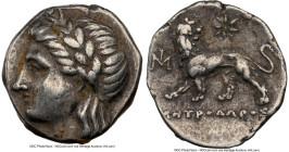 IONIA. Miletus. Ca. 150-125 BC. AR drachm (15mm, 3.53 gm, 11h). NGC Choice VF 5/5 - 4/5 Metrodorus, magistrate. Laureate head of Apollo left / MHTPOΔΩ...