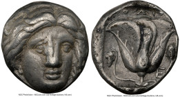 CARIAN ISLANDS. Rhodes. Ca. 316-305 BC. AR tetradrachm (22mm, 14.80 gm, 1h). NGC Choice VF 4/5 - 3/5, flan flaw. Rhodian standard. Head of Helios faci...