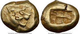 LYDIAN KINGDOM. Alyattes or Walwet (ca. 610-546 BC). EL third-stater or trite (13mm, 4.69 gm). NGC VF 5/5 - 2/5, countermarks, scuffs. Lydo-Milesian s...