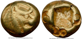 LYDIAN KINGDOM. Alyattes or Walwet (ca. 610-546 BC). EL 1/12 stater or hemihecte (7mm, 1.16 gm). NGC Fine 4/5 - 3/5, countermarks. Lydo-Milesian stand...