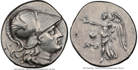 PAMPHYLIA. Side. Ca. 3rd-2nd centuries BC. AR drachm (17mm, 4.21 gm, 12h). NGC AU 5/5 - 2/5, brushed. Diod-, magistrate. Head of Athena right, wearing...