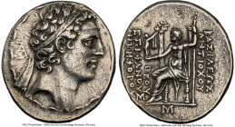 SELEUCID KINGDOM. Antiochus IV Epiphanes (175-164 BC). AR tetradrachm (32mm, 16.67 gm, 12h). NGC Choice VF 5/5 - 2/5, scratches, graffiti, brushed. Ak...
