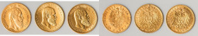 Wurttemberg. 3-Piece Lot of Uncertified gold 10 Marks, 1) Karl I 10 Mark 1878-F - VF, KM624. 19.5mm. 3.92gm 2) Wilhelm II 10 Mark 1893-F - XF (Cleaned...