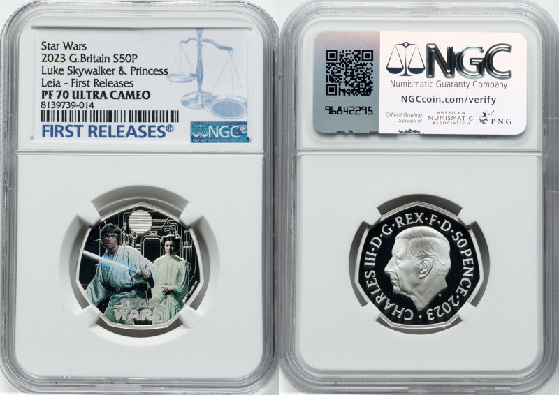 Charles III silver Colorized Proof "Luke Skywalker & Princess Leia" 50 Pence 202...