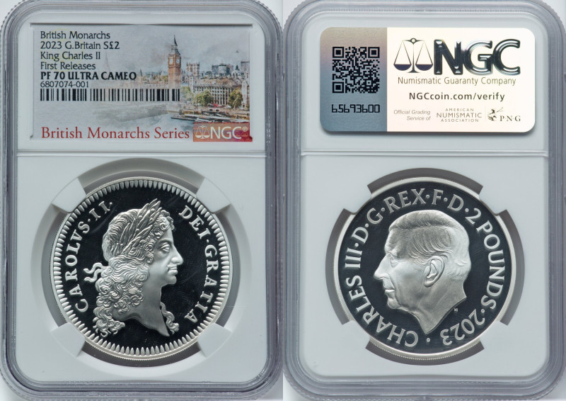Charles III silver Proof "King Charles II" 2 Pounds (1 oz) 2023 PR70 Ultra Cameo...