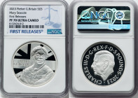 Charles III silver Proof Piefort "Mary Seacole" 5 Pounds 2023 PR70 Ultra Cameo NGC, Mintage: 760. Edge Inscription: THE ONE WHO NURSED HER SICK. First...