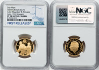 Charles III gold Proof "Luke Skywalker & Princess Leia" 25 Pounds (1/4 oz) 2023 PR70 Ultra Cameo NGC, Mintage: 510. Star Wars series. First Releases. ...