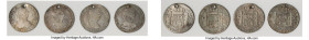 4-Piece Lot of Uncertified Assorted 4 Reales, 1) Bolivia: Charles III 4 Reales 1778 PTS-PR - Fine (Holed), Potosi mint, KM54. 33.9mm. 12.50gm 2) Peru:...