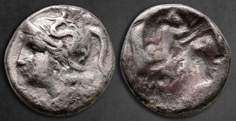 Calabria. Tarentum circa 280-272 BC. 
Brokage Drachm AR

16 mm, 3,12 g

Hel...