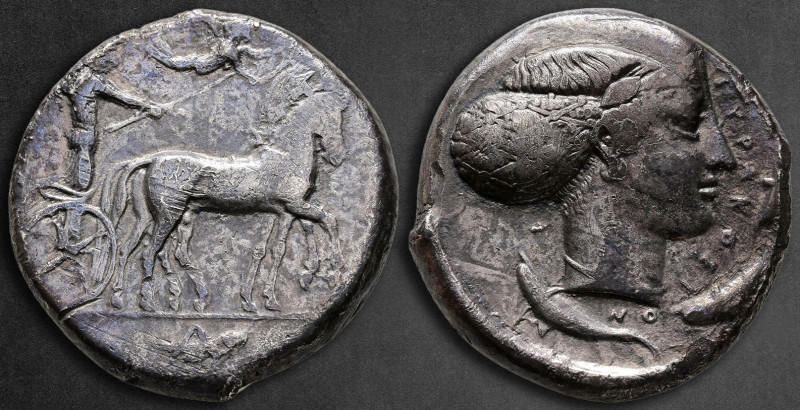 Sicily. Syracuse. Second Democracy 466-405 BC. 
Tetradrachm AR

26 mm, 17,05 ...