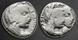 Nabataean Kingdom. Petra . Aretas IV, with Shaqilat AD 20-40. Drachm AR
