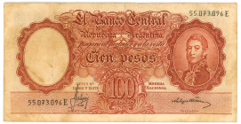 Argentina 100 Pesos 1957 - 1967 (ND)

P# 272c, N# 203865; # E 55073096; VF