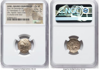 CENTRAL GAUL. Aulerci Eburovices. 2nd-1st centuries BC. EL hemistater (19mm, 3.17 gm, 2h). NGC Choice VF 5/5 - 5/5. Ca. 225-175 BC. Celticized head of...